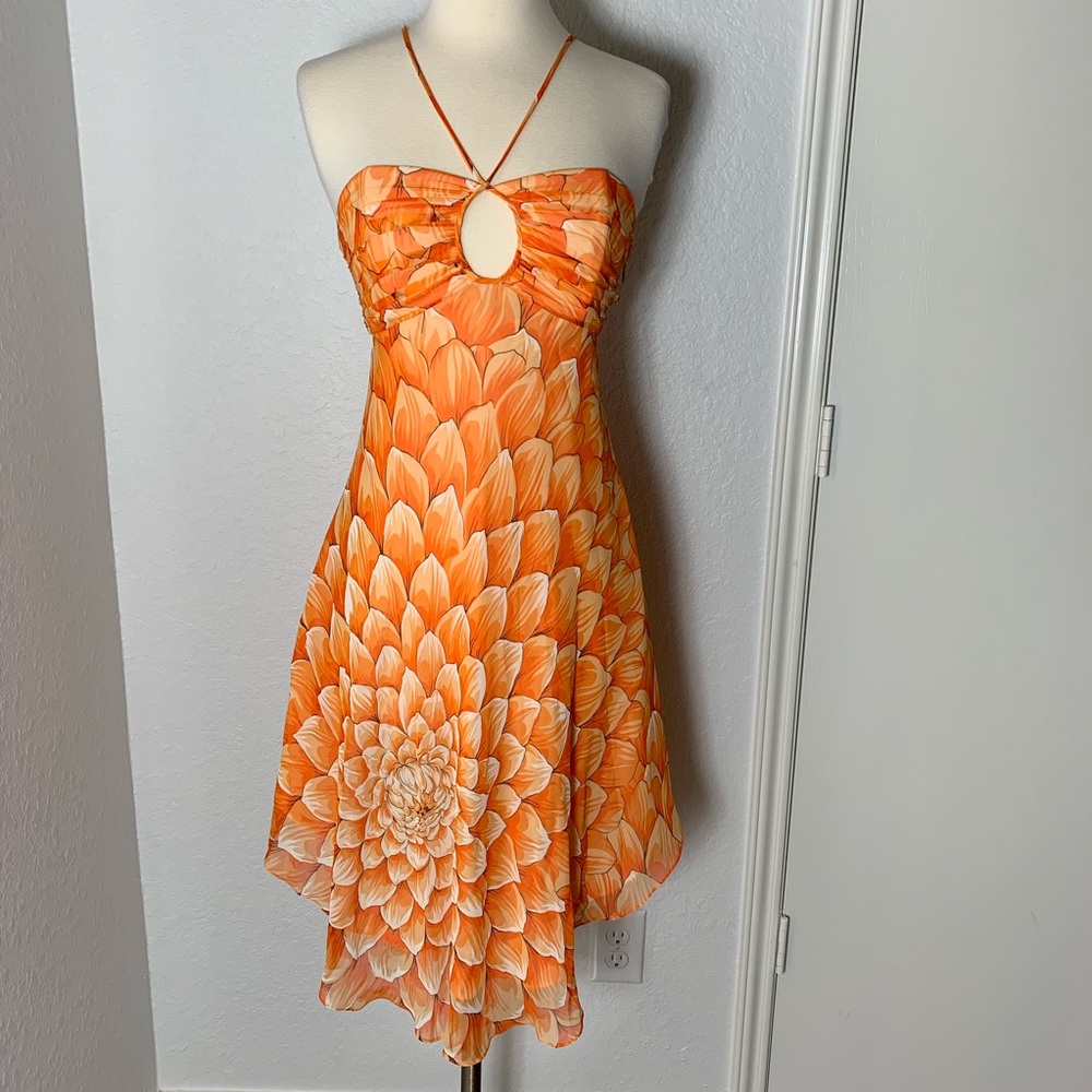 Milky silk orange flower dress